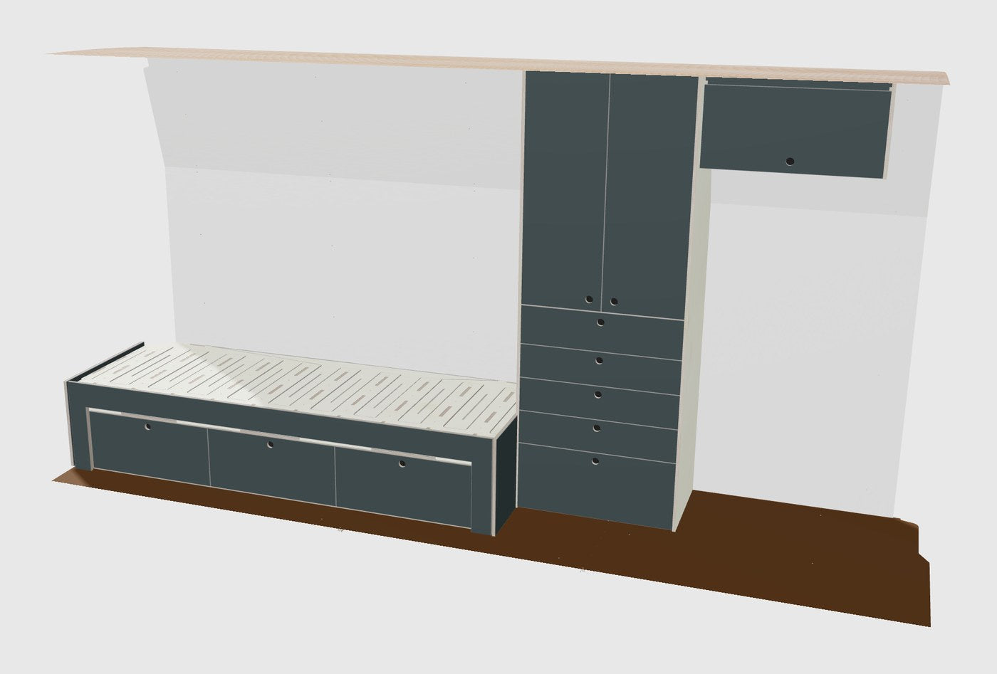 3D-Konfigurator: Camper-Ausbau mit Bett und Schränken
